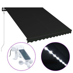 vidaXL sissetõmmatav varikatus tuuleandur ja LED 300x250 cm antratsiit цена и информация | Зонты, маркизы, стойки | kaup24.ee