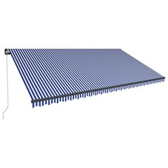 vidaXL käsitsi sissetõmmatav varikatus, LED 600x300 cm sinine ja valge hind ja info | Päikesevarjud, markiisid ja alused | kaup24.ee
