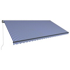 vidaXL käsitsi sissetõmmatav varikatus, LED 600x300 cm sinine ja valge цена и информация | Зонты, маркизы, стойки | kaup24.ee