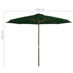 vidaXL päikesevari puidust postiga, 350 cm, roheline цена и информация | Зонты, маркизы, стойки | kaup24.ee