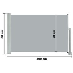 vidaXL lahtitõmmatav terrassi külgsein, 60 x 300 cm, hall цена и информация | Зонты, маркизы, стойки | kaup24.ee