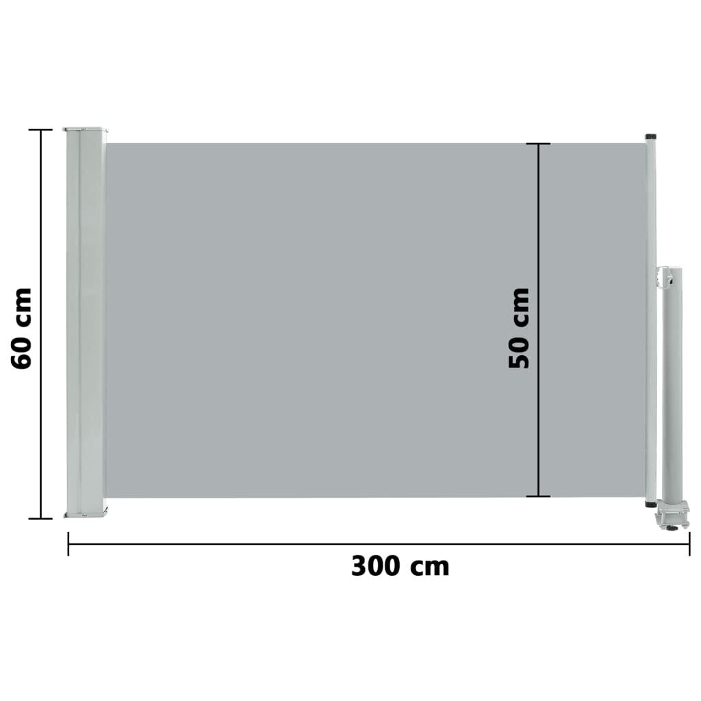 vidaXL lahtitõmmatav terrassi külgsein, 60 x 300 cm, hall hind ja info | Päikesevarjud, markiisid ja alused | kaup24.ee