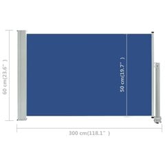 vidaXL lahtitõmmatav terrassi külgsein, 60 x 300 cm, sinine цена и информация | Зонты, маркизы, стойки | kaup24.ee