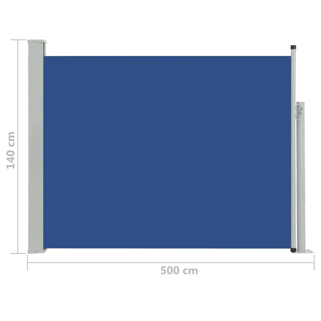 vidaXL lahtitõmmatav terrassi külgsein, 140 x 500 cm, sinine hind ja info | Päikesevarjud, markiisid ja alused | kaup24.ee