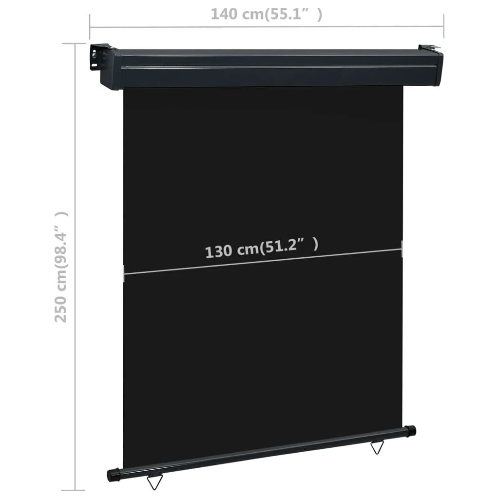 vidaXL rõdu külgsein, 140 x 250 cm, must hind ja info | Päikesevarjud, markiisid ja alused | kaup24.ee