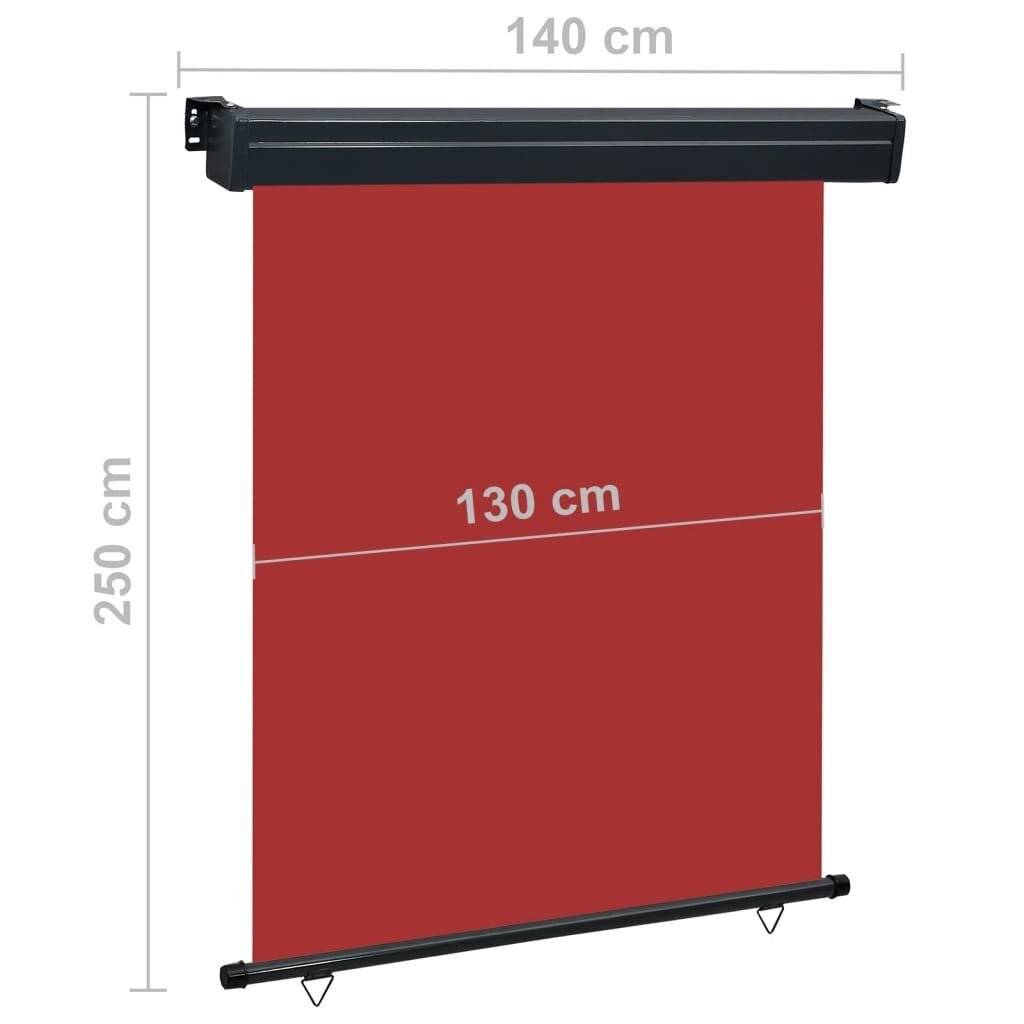 vidaXL rõdu külgsein, 140 x 250 cm, punane hind ja info | Päikesevarjud, markiisid ja alused | kaup24.ee