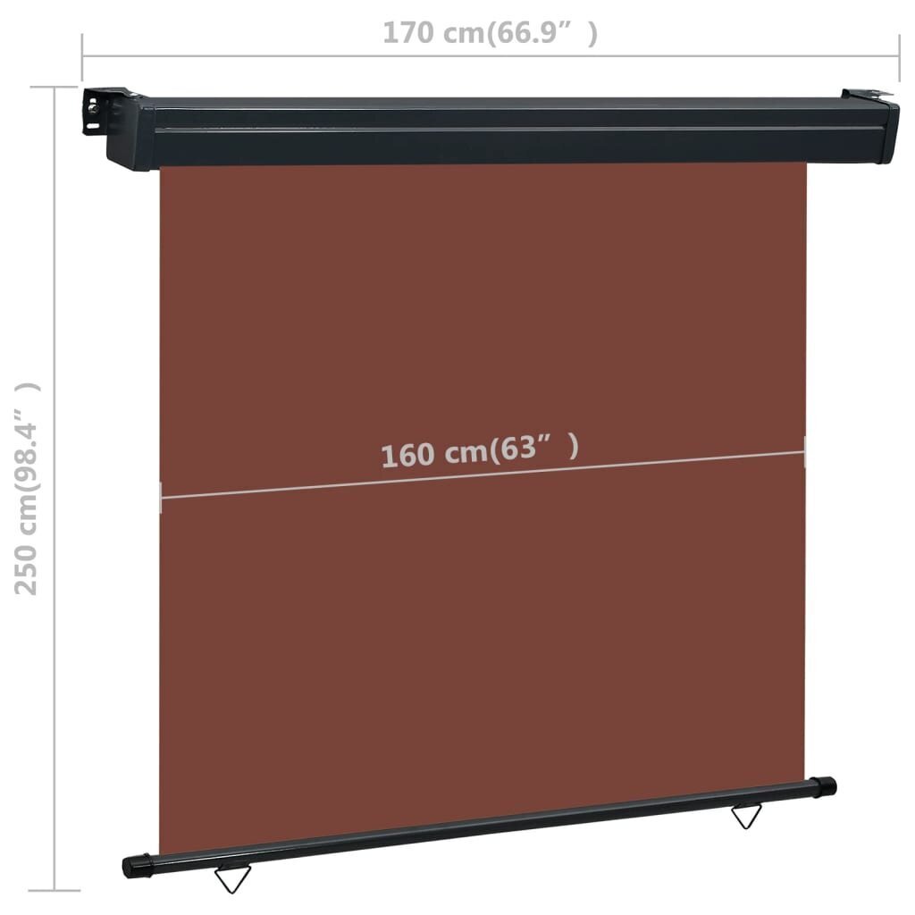 vidaXL rõdu külgsein, 170 x 250 cm, pruun hind ja info | Päikesevarjud, markiisid ja alused | kaup24.ee