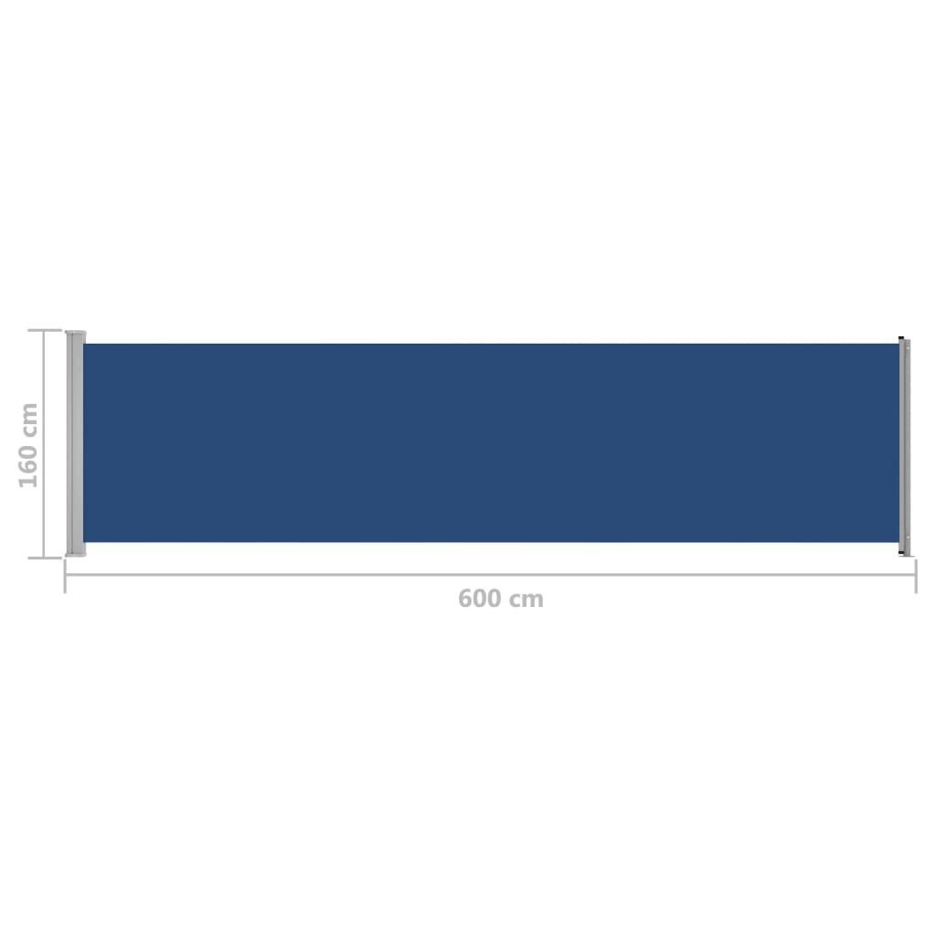 vidaXL lahtitõmmatav terrassi külgsein, 600 x 160 cm, sinine hind ja info | Päikesevarjud, markiisid ja alused | kaup24.ee