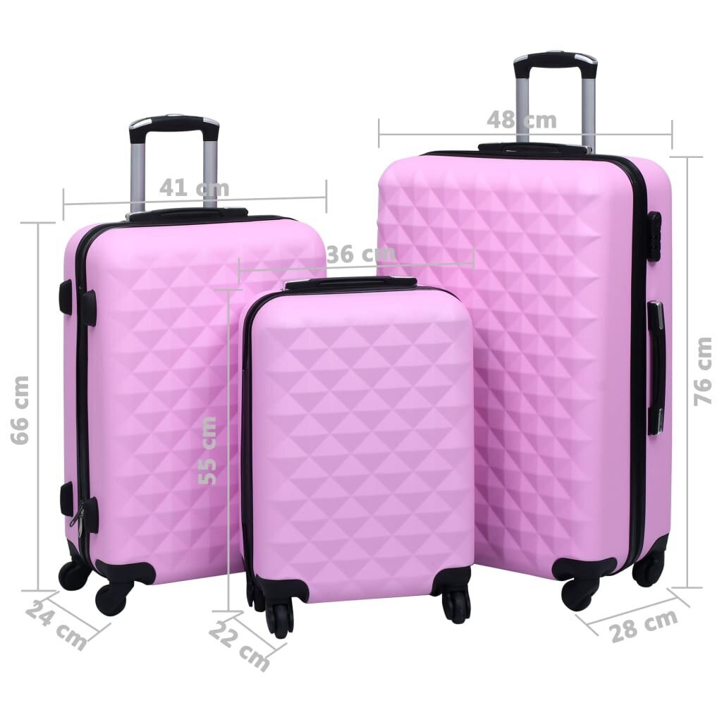 vidaXL kõvakattega kohver 3 tk roosa ABS цена и информация | Kohvrid, reisikotid | kaup24.ee