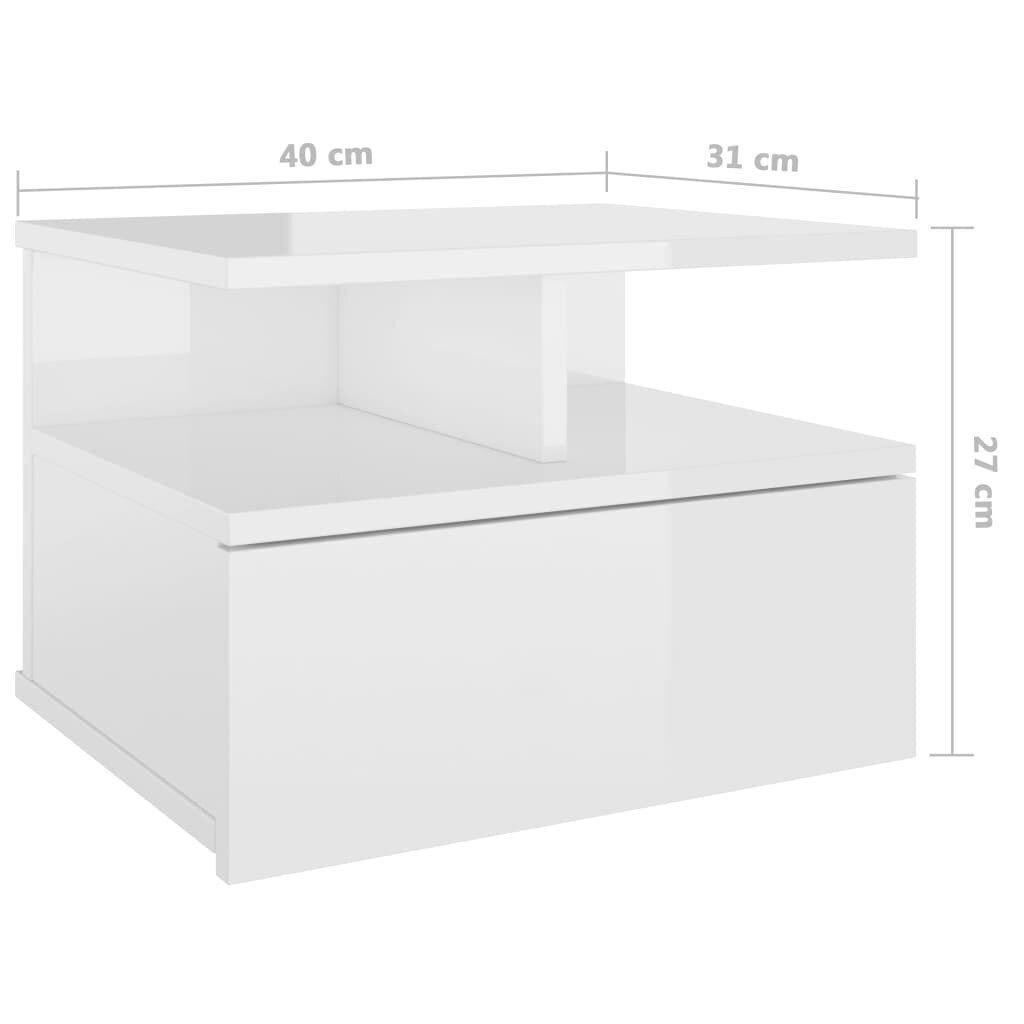 vidaXL seina öökapid 2 tk kõrgläikega valge 40x31x27 cm puitlaastplaat hind ja info | Öökapid | kaup24.ee