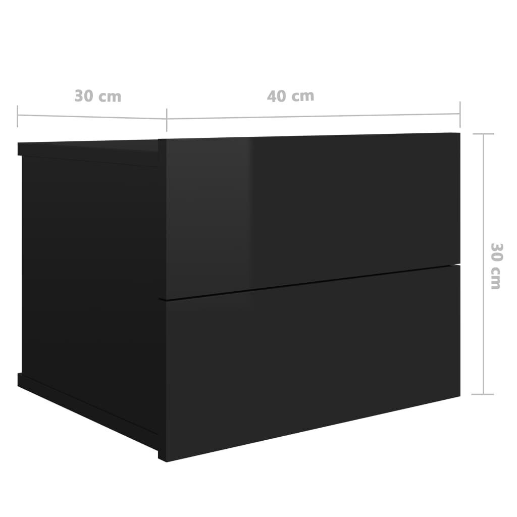 vidaXL öökapid 2 tk, kõrgläikega must, 40 x 30 x 30 cm, puitlaastplaat цена и информация | Öökapid | kaup24.ee
