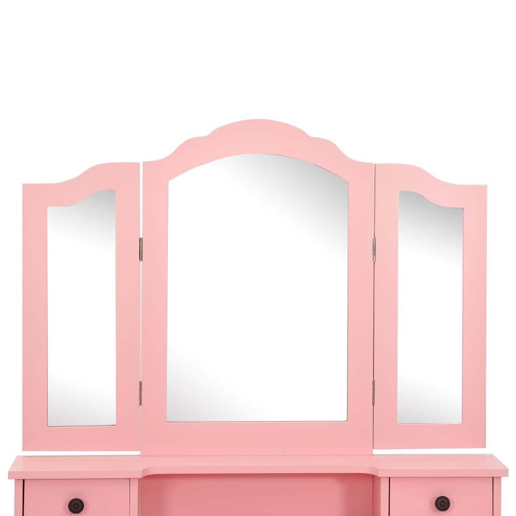 vidaXL tualettlaud taburetiga, roosa, 80 x 69 x 141 cm, Paulownia puit hind ja info | Tualettlauad | kaup24.ee