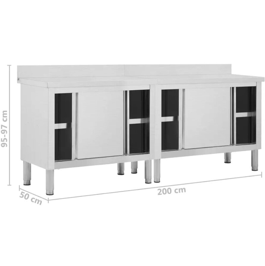 vidaXL töölauad liugustega 2 tk, 200 x 50 x 95 cm, roostevaba teras hind ja info | Köögikapid | kaup24.ee