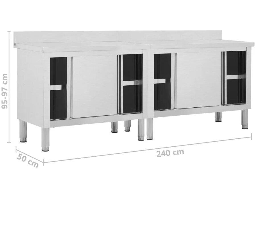 vidaXL töölauad liugustega 2 tk, 240 x 50 x 95 cm, roostevaba teras hind ja info | Köögikapid | kaup24.ee