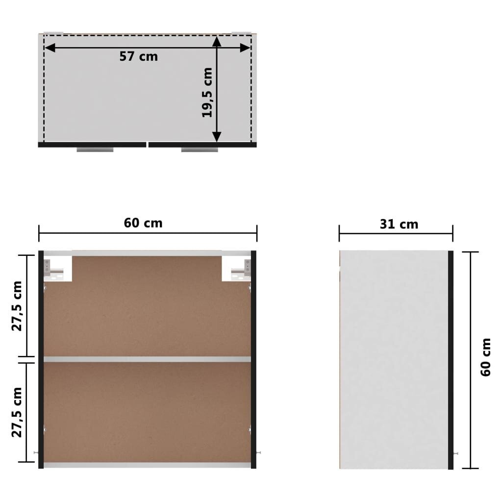 vidaXL seinakapp, must, 60 x 31 x 60, puitlaastplaat hind ja info | Köögikapid | kaup24.ee