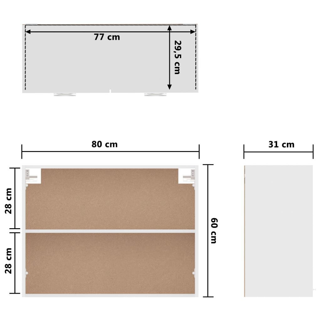 vidaXL seinakapp, valge, 80 x 31 x 60 cm, puitlaastplaat цена и информация | Köögikapid | kaup24.ee