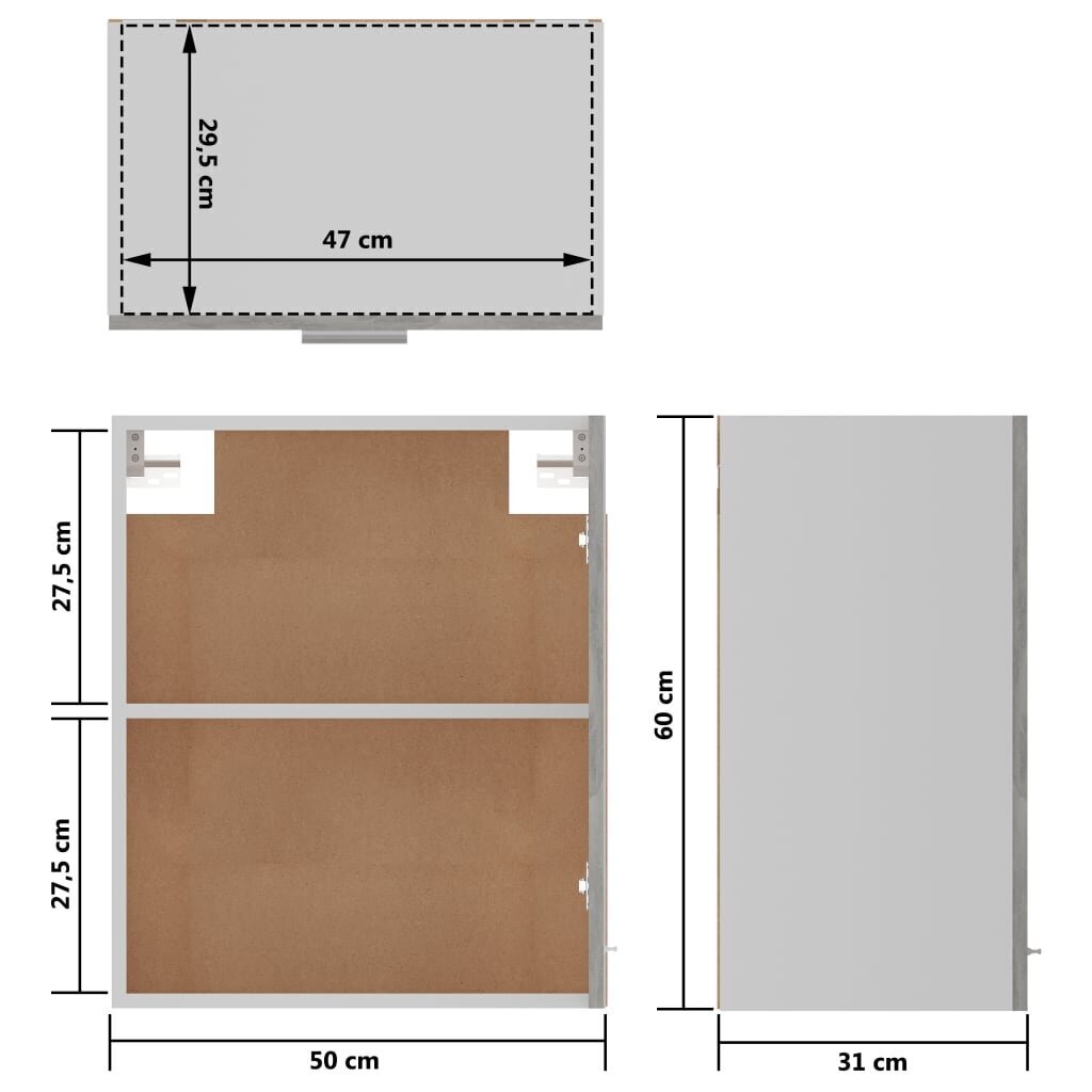 vidaXL seinakapp, betoonhall, 50 x 31 x 60, puitlaastplaat цена и информация | Köögikapid | kaup24.ee