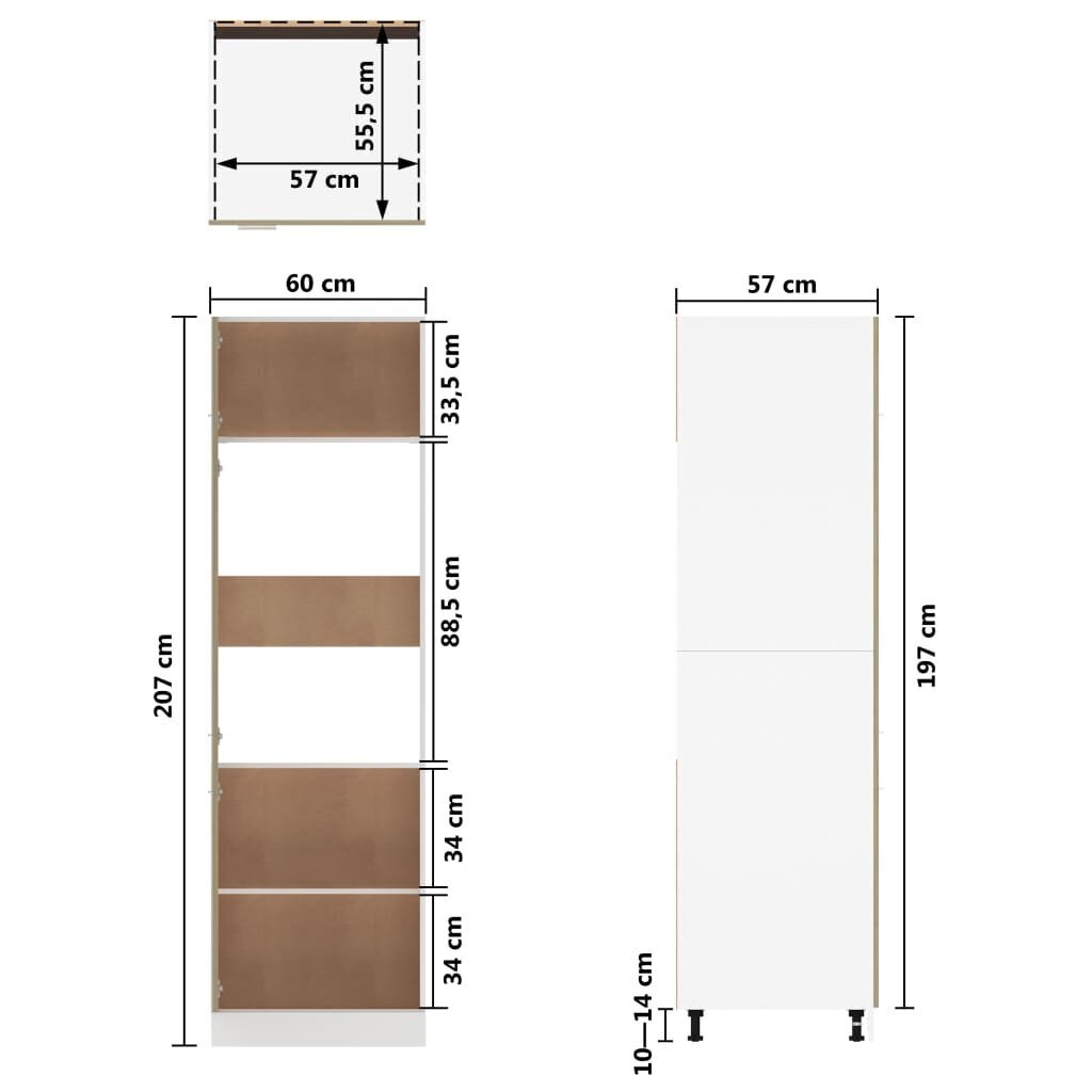 vidaXL külmikukapp, Sonoma tamm, 60 x 57 x 207 cm, puitlaastplaat цена и информация | Köögikapid | kaup24.ee