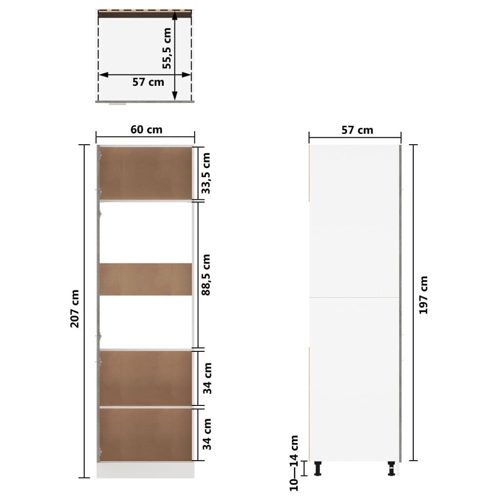 vidaXL külmikukapp, betoonhall, 60 x 57 x 207 cm puitlaastplaat цена и информация | Köögikapid | kaup24.ee
