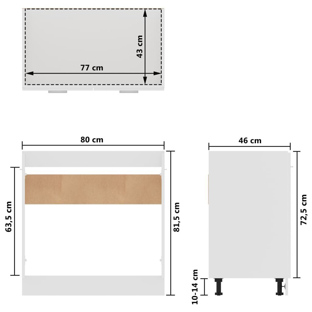 vidaXL alumine valamukapp, valge, 80 x 46 x 81,5 cm, puitlaastplaat цена и информация | Köögikapid | kaup24.ee