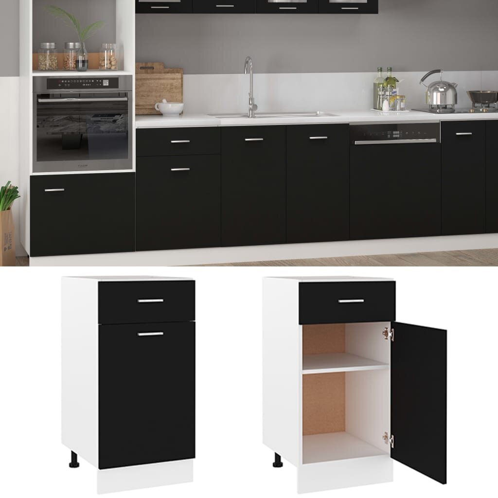 vidaXL köögikapp, must, 40 x 46 x 81,5 cm, puitlaastplaat hind ja info | Köögikapid | kaup24.ee