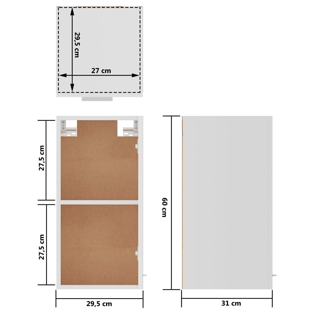 vidaXL rippuv seinakapp, valge, 29,5 x 31 x 60 cm, puitlaastplaat цена и информация | Köögikapid | kaup24.ee