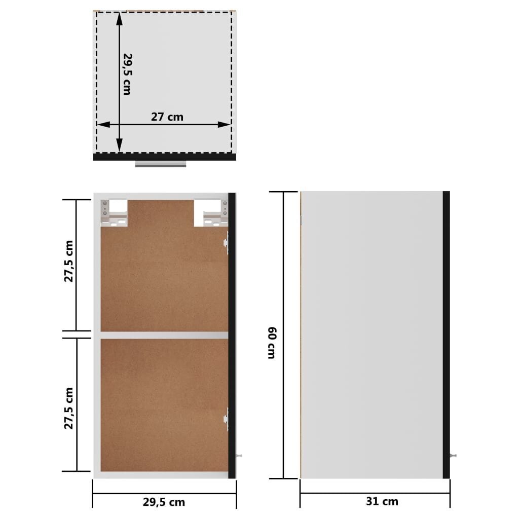 vidaXL köögikapp, must, 29,5 x 31 x 60 cm, puitlaastplaat hind ja info | Köögikapid | kaup24.ee