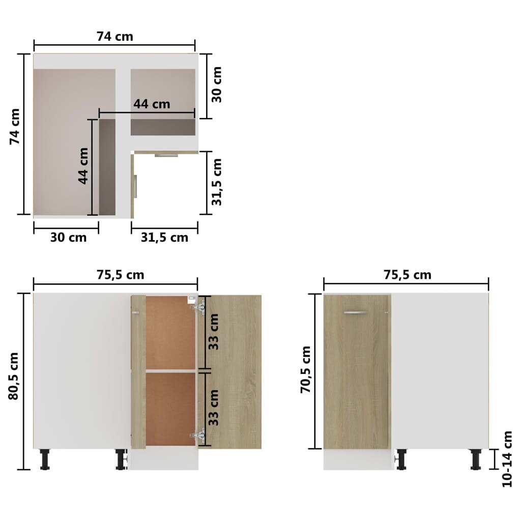 vidaXL alumine nurgakapp, Sonoma tamm 75,5x75,5x80,5 cm puitlaastplaat цена и информация | Köögikapid | kaup24.ee