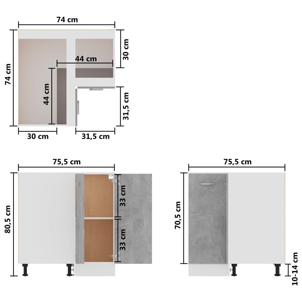 vidaXL alumine nurgakapp, hall, 75,5 x 75,5 x 80,5 cm, puitlaastplaat hind ja info | Köögikapid | kaup24.ee