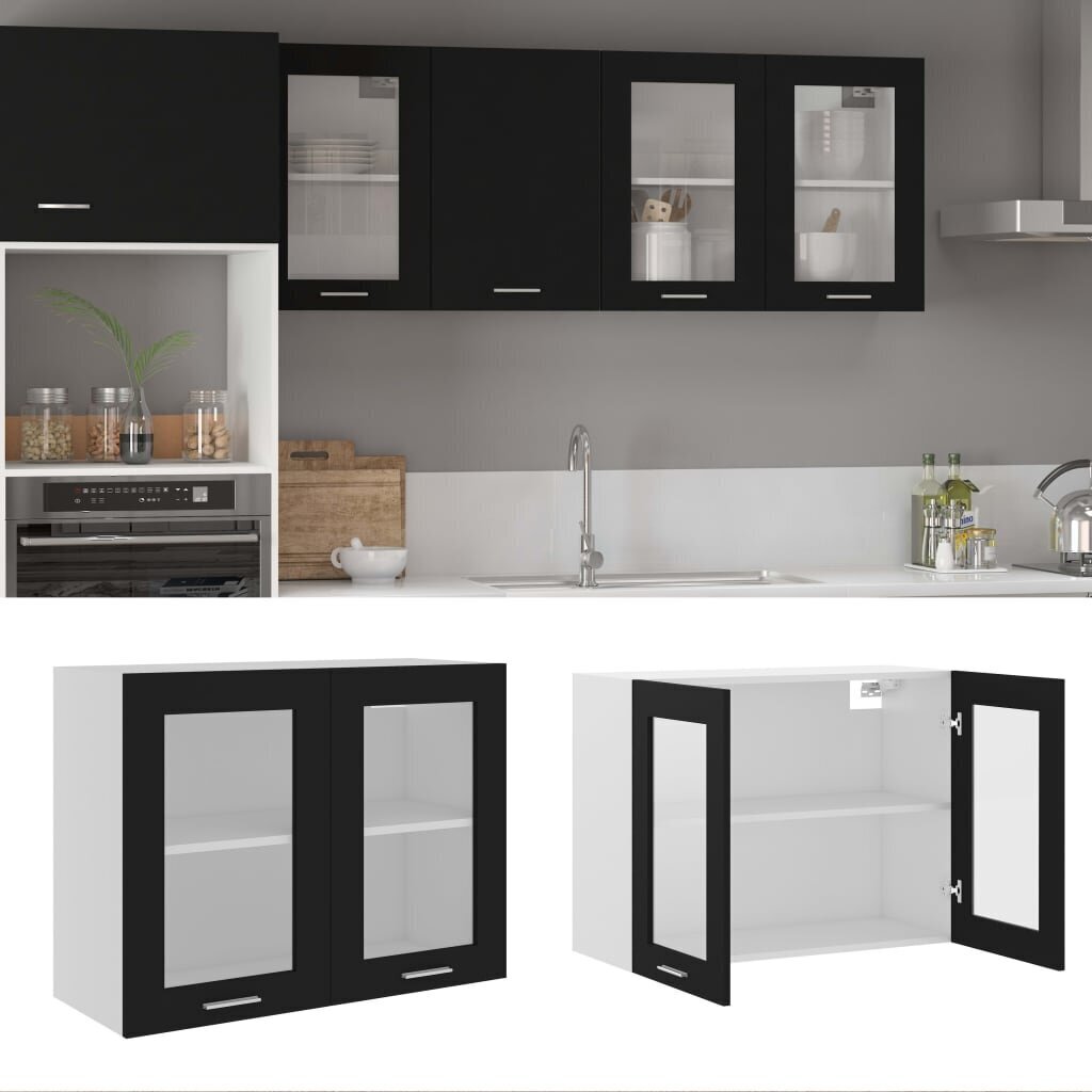 vidaXL klaasustega seinakapp, must, 80 x 31 x 60 cm, puitlaastplaat цена и информация | Köögikapid | kaup24.ee