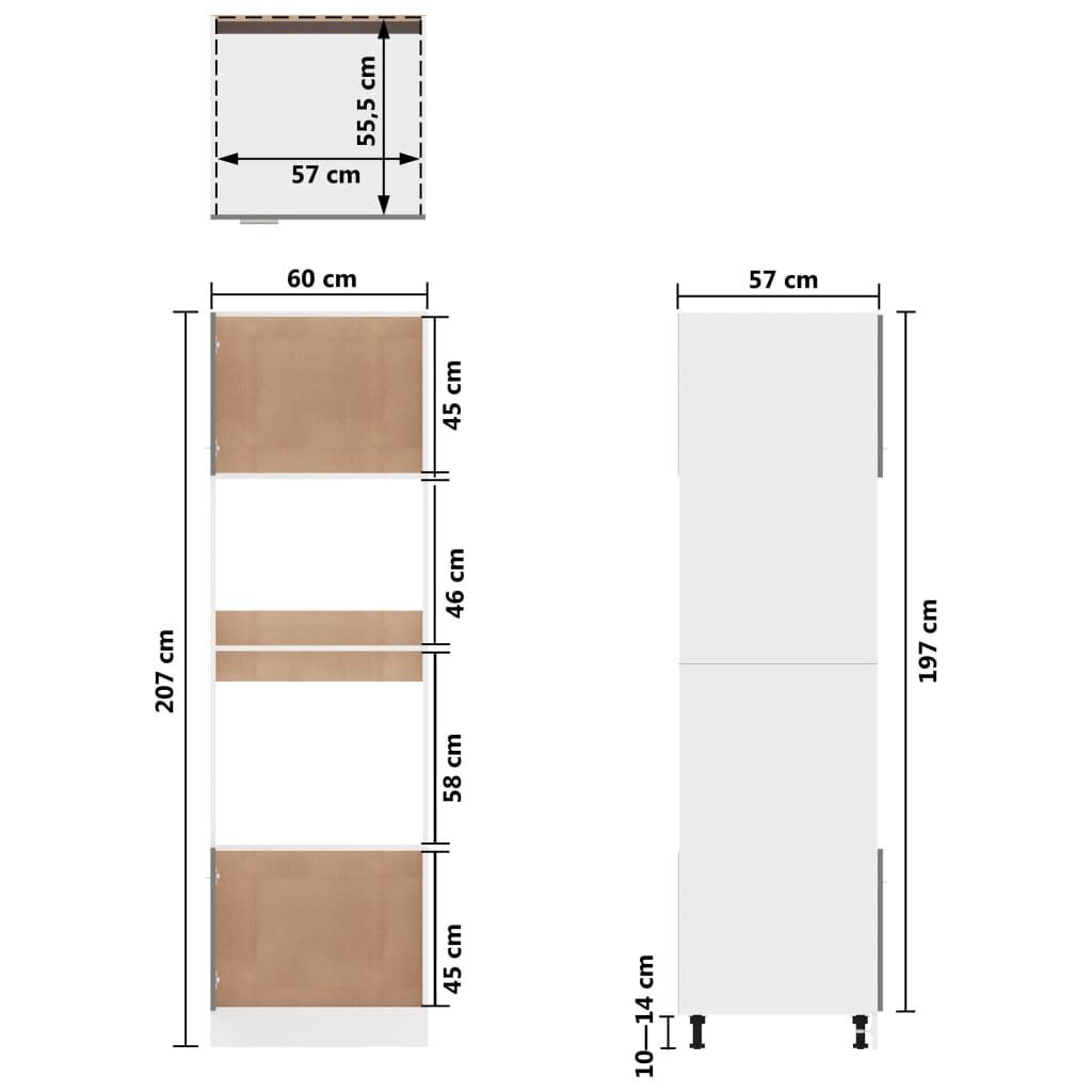 vidaXL mikrolaineahju kapp, valge, 60 x 57 x 207 cm puitlaastplaat hind ja info | Köögikapid | kaup24.ee