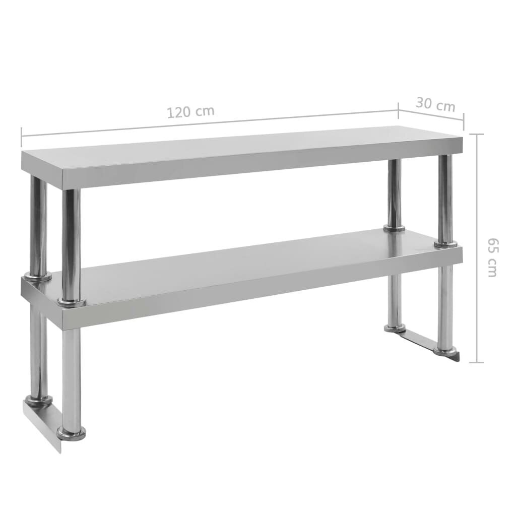 vidaXL töölaua 2-korruseline riiul, 120 x 30 x 65 cm, roostevaba teras hind ja info | Köögimööbli tarvikud | kaup24.ee