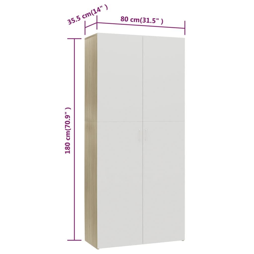 vidaXL kingakapp, valge ja Sonoma tamm, 80 x 35,5 x 180 cm hind ja info | Jalatsikapid, jalatsiriiulid | kaup24.ee