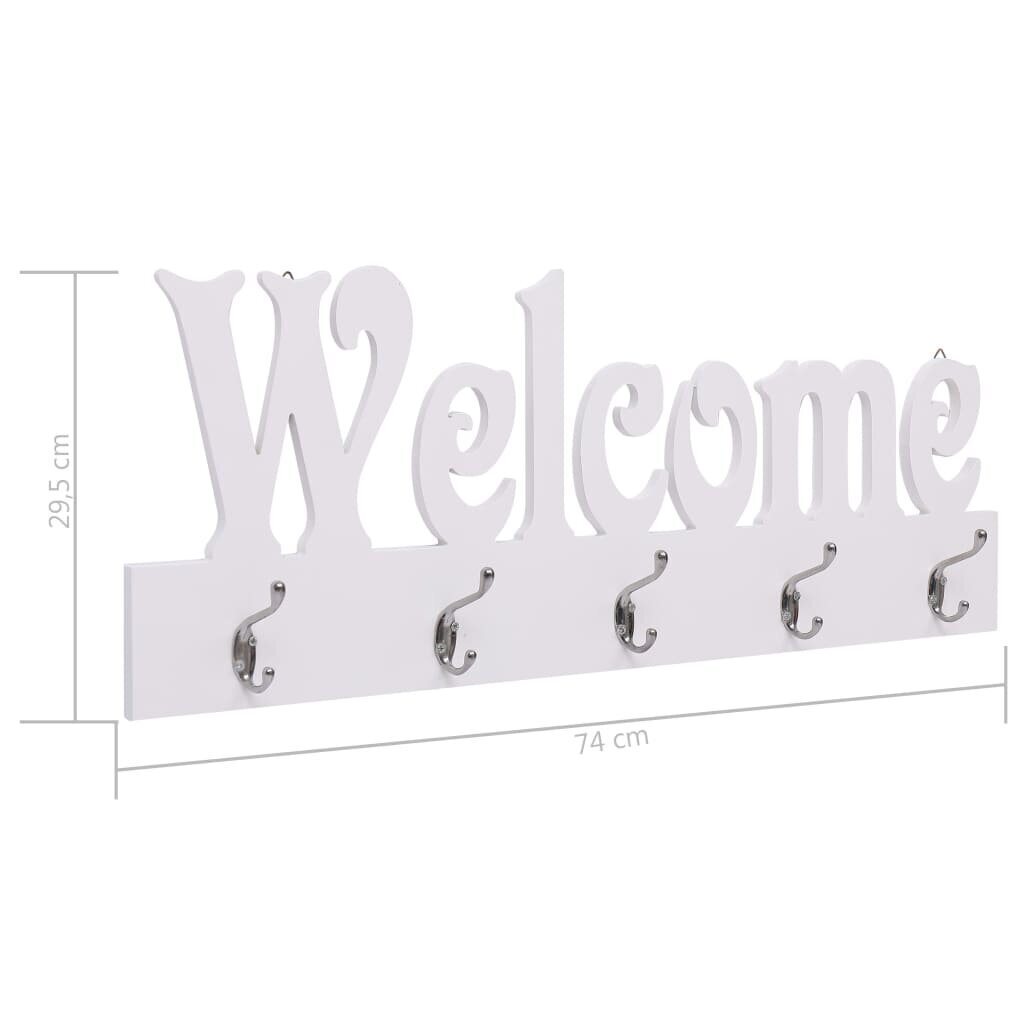 vidaXL seinale kinnitatav riidenagi, WELCOME, valge, 74 x 29,5 cm цена и информация | Nagid | kaup24.ee