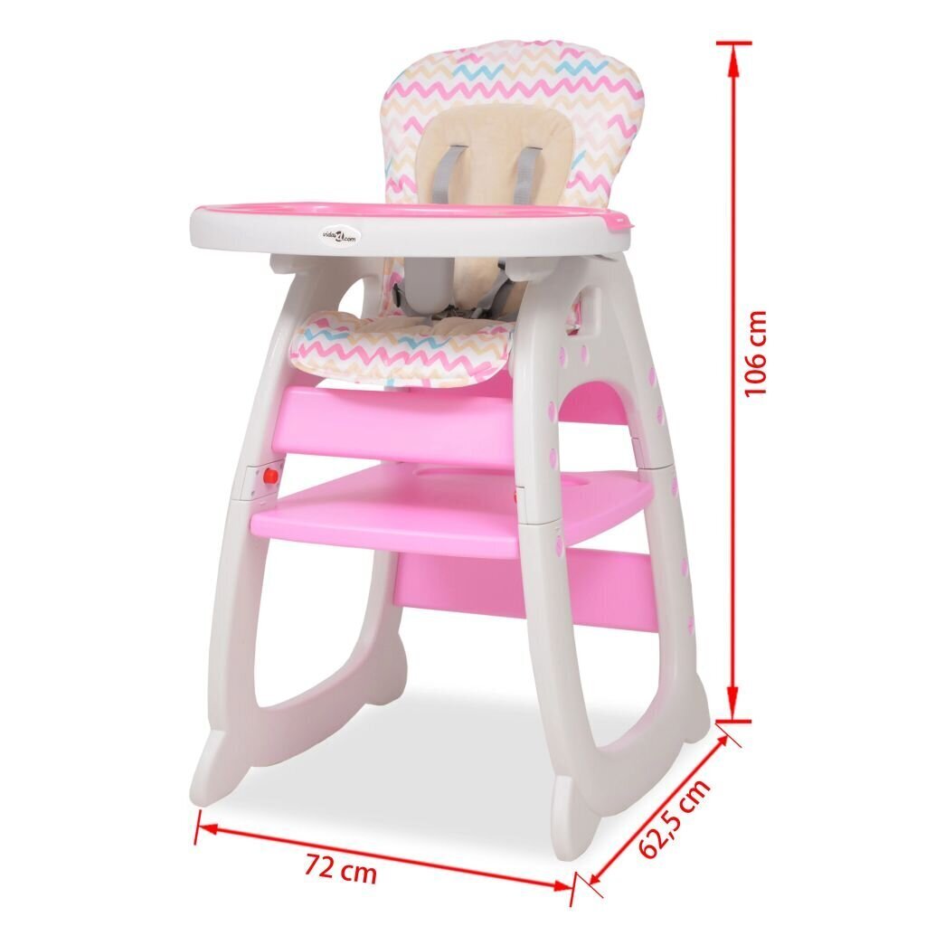 vidaXL kolm-ühes söötmistool koos lauaga, roosa цена и информация | Laste lauad ja toolid | kaup24.ee