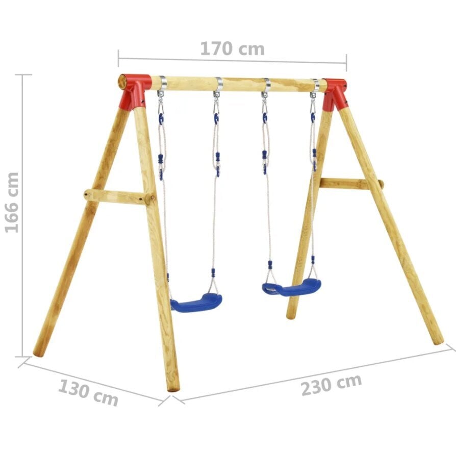 vidaXL kiigekomplekt 230 x 130 x 166 cm männipuidust hind ja info | Kiiged | kaup24.ee