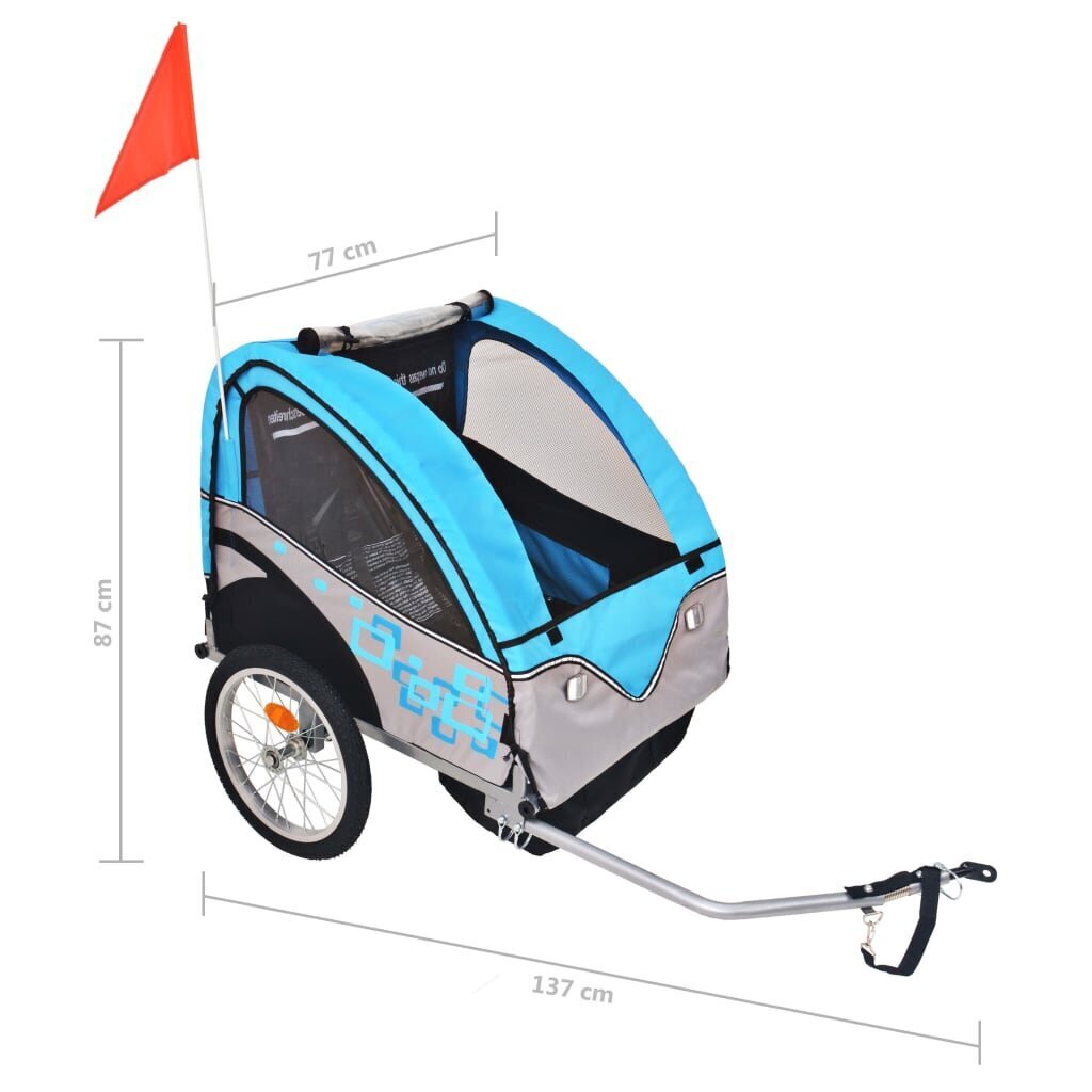 vidaXL laste jalgrattahaagis hall ja sinine, 30 kg hind ja info | Jalgrattakärud | kaup24.ee