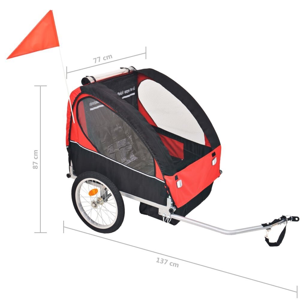 vidaXL laste jalgrattahaagis punane ja must, 30 kg цена и информация | Jalgrattakärud | kaup24.ee