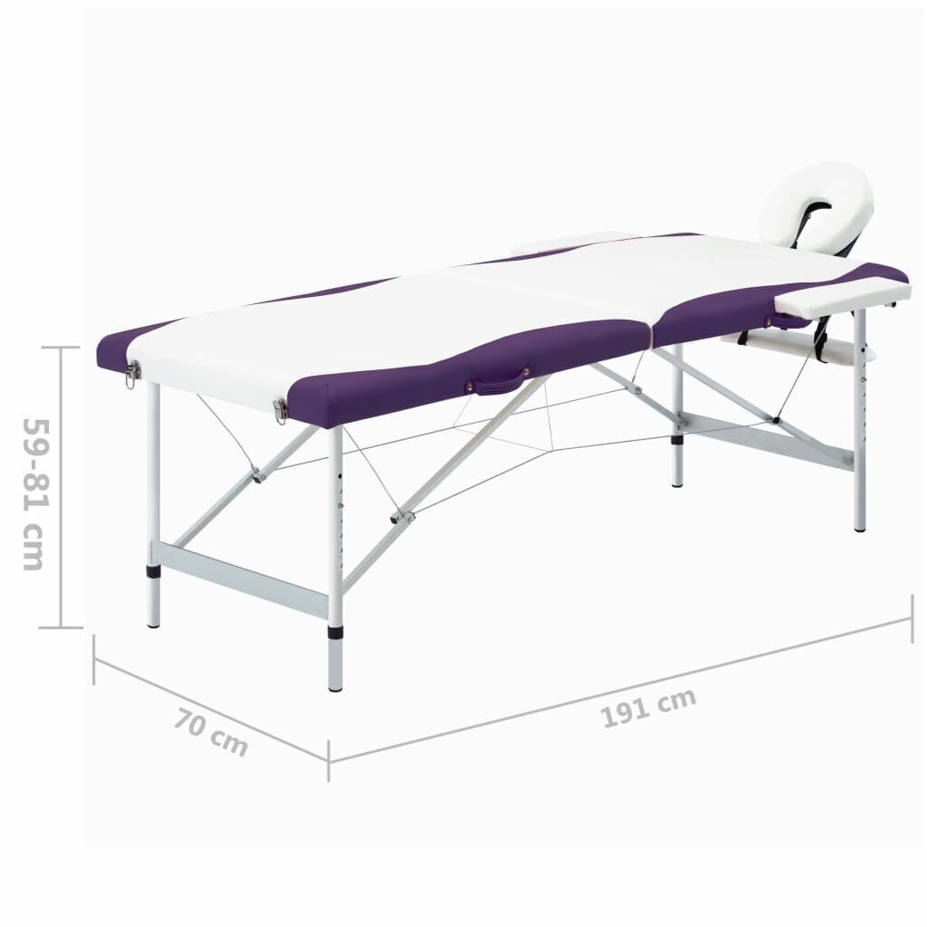 vidaXL 2 tsooniga kokkupandav massaažilaud, alumiinium, valge ja lilla hind ja info | Massaažikaubad | kaup24.ee