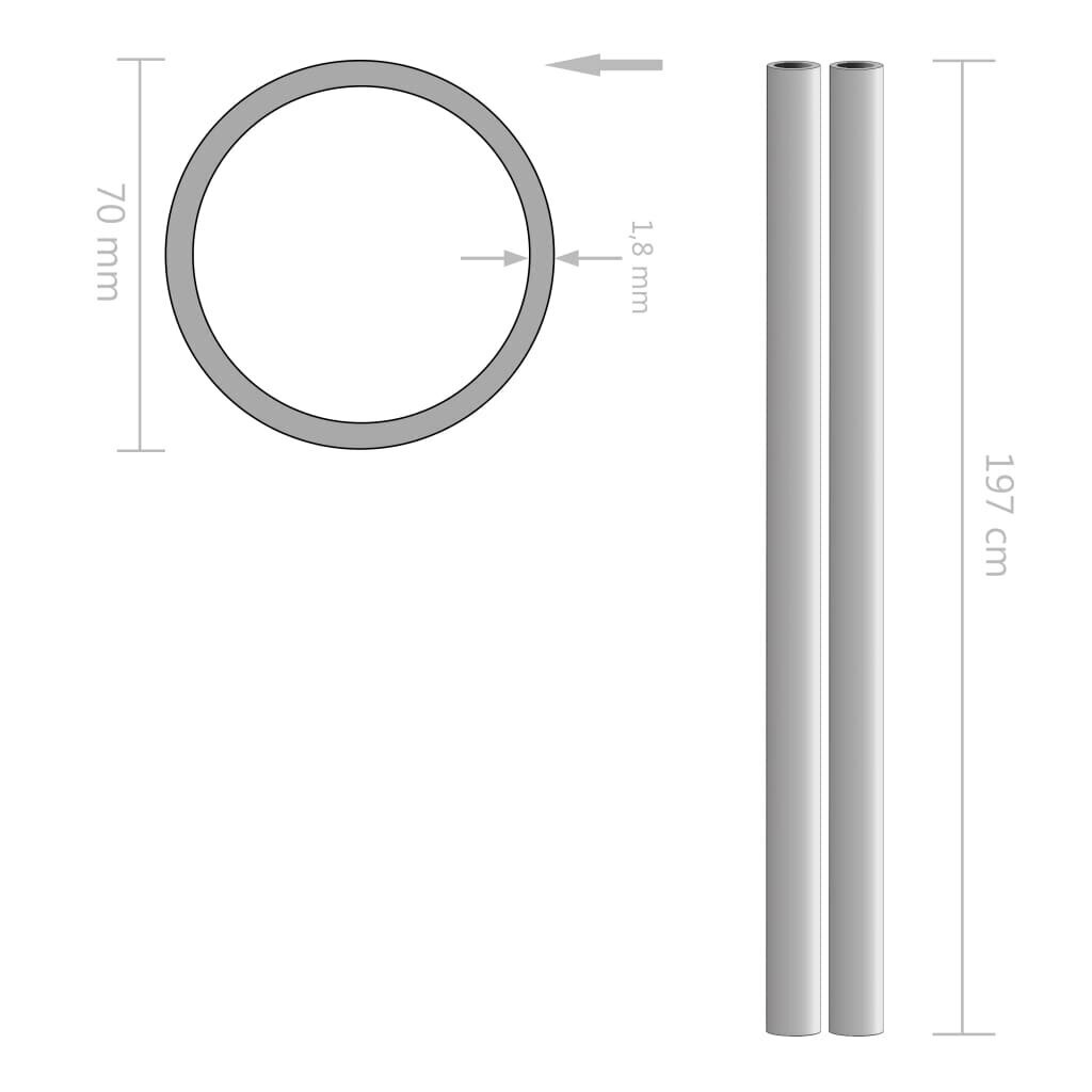 vidaXL 2 tk roostevabast terasest torud, ümar, V2A 2 m Ø70 x 1,8 mm hind ja info | Lae-, seinakaunistus elemendid | kaup24.ee