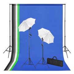 vidaXL fotostuudiokomplekt taustapiltide, lampide ja vihmavarjudega цена и информация | Осветительное оборудование для фотосъемок | kaup24.ee