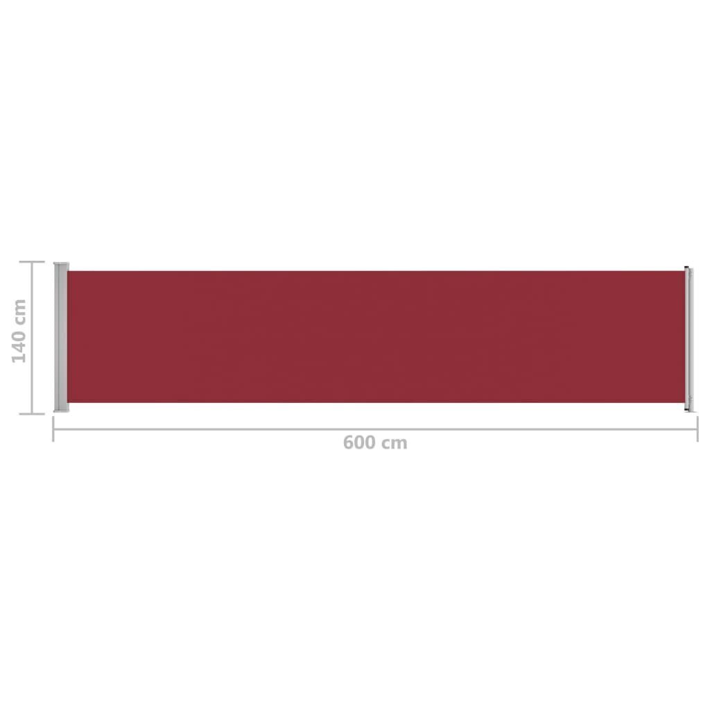 vidaXL lahtitõmmatav terrassi külgsein, 140 x 600 cm, punane hind ja info | Päikesevarjud, markiisid ja alused | kaup24.ee