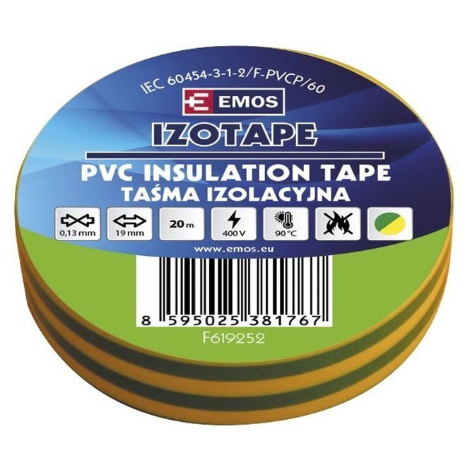 PVC isoleerteip IZOTAPE E 19/20 roheline/kollane hind ja info | Käsitööriistad | kaup24.ee