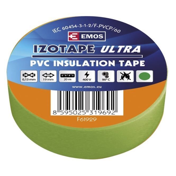 Insulating Tape PVC 19mm/20m green, EMOS hind ja info | Käsitööriistad | kaup24.ee