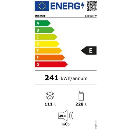 Indesit LI8S2EW, külmik, maht 339 L, 189 cm, valge цена и информация | Külmkapid | kaup24.ee