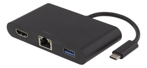 DELTACO USB C, HDMI, RJ45, 2xUSB, C USB, must / USBC-1266 hind ja info | USB jagajad, adapterid | kaup24.ee