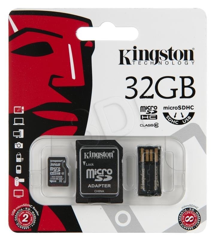 Kingston 32GB Micro SDHC 10 Class + SD adapter + USB reader цена и информация | Mobiiltelefonide mälukaardid | kaup24.ee