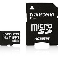 MEMORY MICRO SDHC 16GB W/ADAPT/CLASS10 TS16GUSDHC10 TRANSCEND цена и информация | Карты памяти | kaup24.ee