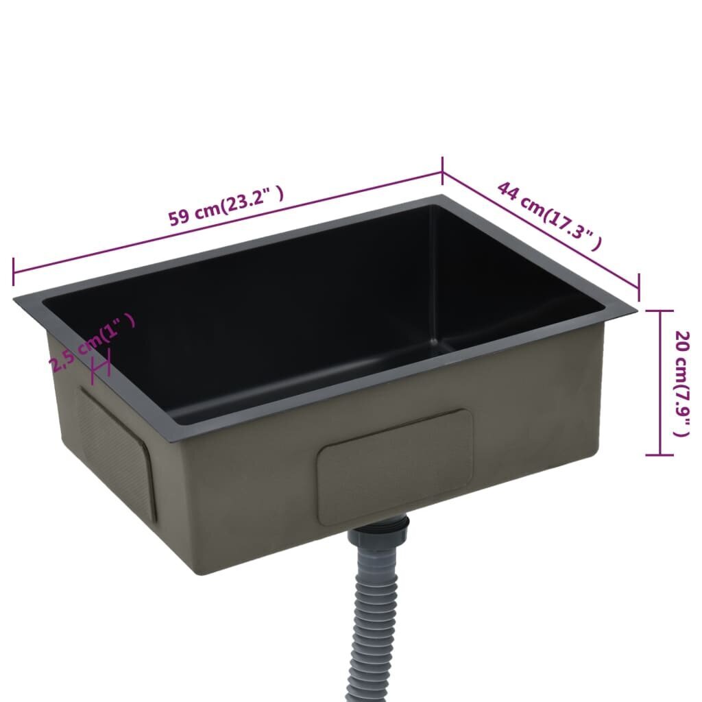 vidaXL käsitsi valmistatud köögivalamu, must, roostevaba teras цена и информация | Köögivalamud | kaup24.ee