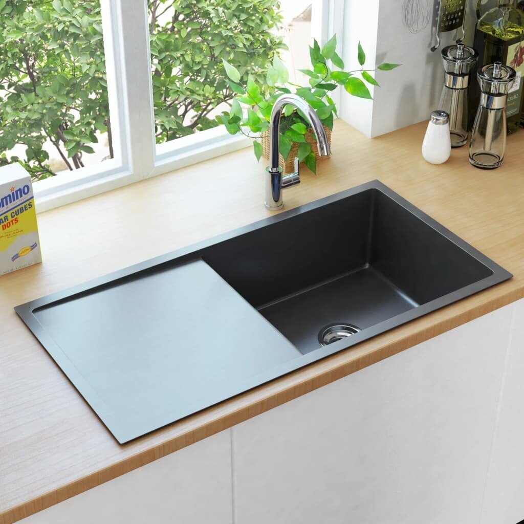 vidaXL käsitsi valmistatud köögivalamu, must, roostevaba teras цена и информация | Köögivalamud | kaup24.ee